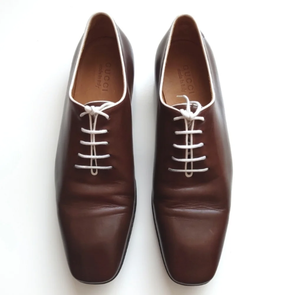 GUCCI Men's Brown Leather Lace-up Shoes Size 9.5